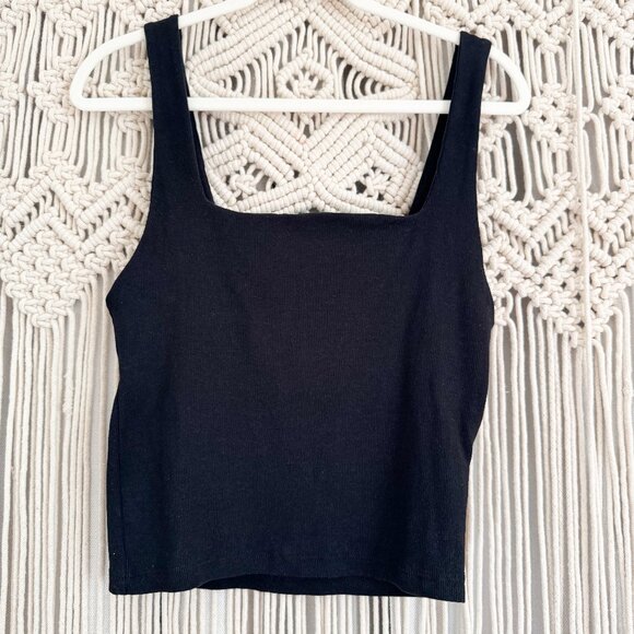 Zara Black Square Neck Stretch Tank Top Size Large EUC - Picture 1 of 6